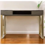 HMS 45 Modern Office Desk with Two Drawers Gray and Gold Melamine Steel Writing Desk Furniture