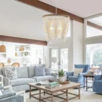 Boho Wood Beaded Chandelier, Farmhouse Pendant Light Large Coastal Chandelier for Living Room Dining Room Entryway UL Listed