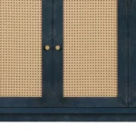 HMS 60 Blue Midcentury Modern Sideboard Distressed Mango Wood and Rattan with Four Doors for Home Bar Furniture - Image 6