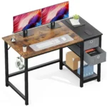 FCJ Modern Computer Desk with Drawer PC Desk for Home Office Living Room Featuring Tempered Glass Shelf Metal Glass