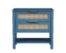 Boho bedside table with rattan nightstand featuring two drawers and a storage shelf in a cozy bedroom