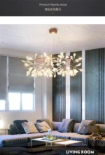 Nordic Chandelier Art Hanging living Room Chandelier Modern Restaurant Kitchen Firefly Lamp Rose Gold/Black Branch Round
