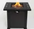 28-inch propane fire pit table with black steel square design on patio