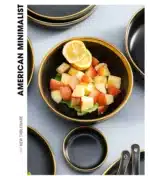 Gilt Rim Black Porcelain Dinner Plates Kitchen Dishes Ceramics Tableware Food Tray Rice Salad Noodles Bowl Cutlery Set