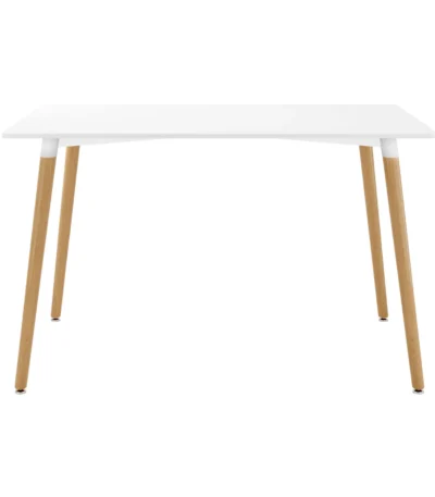 White solid wood dining table with sintered stone top and natural wood base - Goldoma 30 inch modern dining table