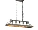 34-inch black gold vintage pendant light with five E26 bulb sockets against a dark wall.