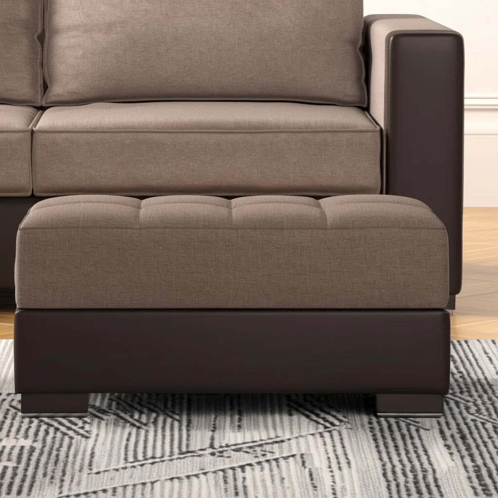 Goldoma 52-Inch Brown Chenille and Faux Leather Tufted Storage Ottoman