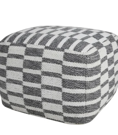 Goldoma gray geometric pouf ottoman with storage in living room setting