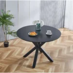 42 inch round dining table with mirrored glass top in matte black finish by Goldoma