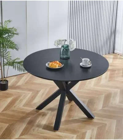 42 inch round dining table with mirrored glass top in matte black finish by Goldoma