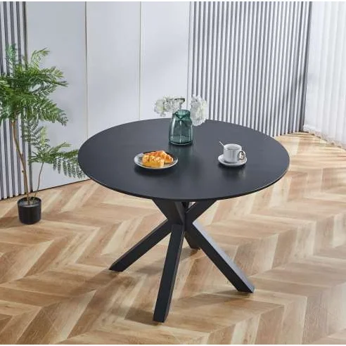H158274a016dd48fa9a9b1ffa564452b6v.webp 42 inch round dining table with mirrored glass top in matte black finish by Goldoma