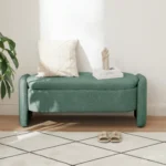 Goldoma Oval Storage Bench with 3D lamb fleece fabric in dark green, ideal as a living room storage ottoman with hidden storage and extra seating