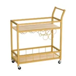 HMS 27" Gold Metal Wood Rolling Bar Cart with Wine Storage Serving Trolley for Dining Living Room Hotel Made of Steel Brass - Image 3