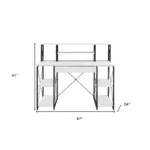 HMS 47" Simple Design White Black Computer Desk Ergonomic Adjustable Gaming Desk with Extendable Features Made of Wood Metal