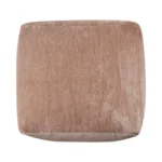 Beige chenille cube pouf ottoman 18-inch foldable square stool in modern living room