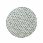 Goldoma 20-inch blue geometric pouf ottoman on a patio, showcasing its round shape and polyester fabric