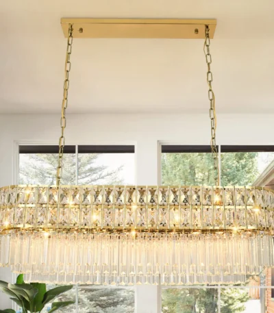 Crystal Chandeliers Gold Crystal Pendant Light Fixture for Dining Room Living Room Kitchen Island 38 Inches
