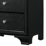 Modern black wooden nightstand with two drawers and crystal pulls