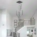 Modern 10-Light Dimmable LED Chandelier, Black Rectangle Pendant Light with Remote for High Ceilings, Staircase, Foyer,