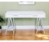 HMS 54" Solid Wood Writing Desk with Two Drawers White and Silver Laptop Table for Bedroom Gaming Computer Desk