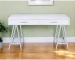 HMS 54" Solid Wood Writing Desk with Two Drawers White and Silver Laptop Table for Bedroom Gaming Computer Desk
