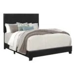 Goldoma Shirin queen upholstered bed with chenille headboard and nailhead trim in black finish