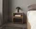 Natural oak nightstand with drawer and open storage shelf in a bedroom
