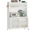 White tall glass door sideboard with adjustable shelves in a modern living room