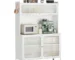 White tall glass door sideboard with adjustable shelves in a modern living room