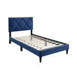 Goldoma twin size bed with adjustable navy blue velvet headboard