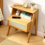 Natural bamboo nightstand with drawer – eco-friendly bedside table for bedroom or living room