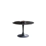 47 inch ceramic pedestal dining table in black with round ceramic top and metal base from Goldoma