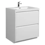 Close-up of the painted stone basin on the 30-inch modern vanity, showing smooth texture and glossy finish.