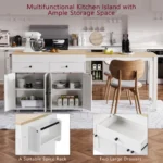 K&K 74.5 Inch Modern Kitchen Island with Extendable Dining Table on Wheels Waterproof Portable Spice Rack & 2