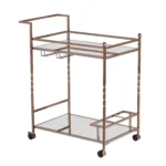 HMS Luxury Champagne Metal Mirrored Glass Rolling Bar Cart Wine Storage Serving Trolley for Dining Living Room or Any Room - Image 3