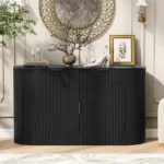 Modern Eco-Friendly Durable Storage Cabinet-2 Doors & 2 Drawers Stripe MDF Sideboard with Handles Curved Side Door - Image 3