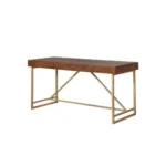 Modern Wooden Writing Desk with Metal Legs Brown Finish Storage Eco-Friendly & for Home Office and Living Room – angled