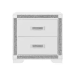 White nightstand with glitter trim and two drawers for bedroom storage - Goldoma glitter nightstand