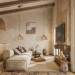 Boho Rattan Pendant Light, Farmhouse Woven Rope Chandelier, Rustic Cage Hanging Lamp, E26 Semi Flush Mount for Kitchen