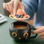 300ml Creative Cute Black Cat Cup Ceramic Coffee Mug with Handle Halloween Magic Hat Tea Milk Cup Family Couples Friend Kid