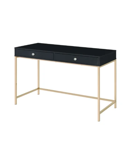 HMS 47" Black and Gold Computer Desk with Two Drawers Elegant Writing Desk