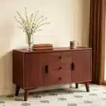 OE HOME 47.3" Mid Century Modern Sideboard Buffet Cabinet MDF Frame Legs Wooden Handles 2 Doors 3 Drawers-Kitchen/Dining