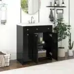 30-Inch Black Bathroom Vanity Ceramic Sink Combo Rich Storage Cabinet 2 Soft Close Doors Double Deep Drawers Unavailable