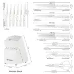 White 15 Pieces Carbon Steel Kitchen Knife Set with Knife Holder Inner Sharpener Kitchen Scissors – close-up detail