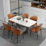 Goldoma Luxury Marble Textured Dining Table with Sintered Stone Top and Gold Metal Base - Rectangular Modern Style