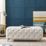 Goldoma 59 storage ottoman bench in beige velvet with hidden storage compartment