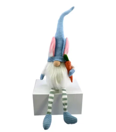 HMS 32" Blue and White Fabric Christmas Sitting Gnome Tabletop Sculpture for Home or Office Decor