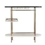 HMS Steel Serving Trolley Gold Black White Metal Oval Bar Cart with Wine Storage for Dining Living Room Hotel Restaurant Use - Image 5
