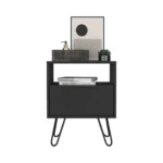 Modern single drawer nightstand with hairpin legs in black wengue finish