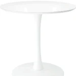 White metal round dining table with glossy finish and pedestal base - Goldoma 32 inch compact dining table for two
